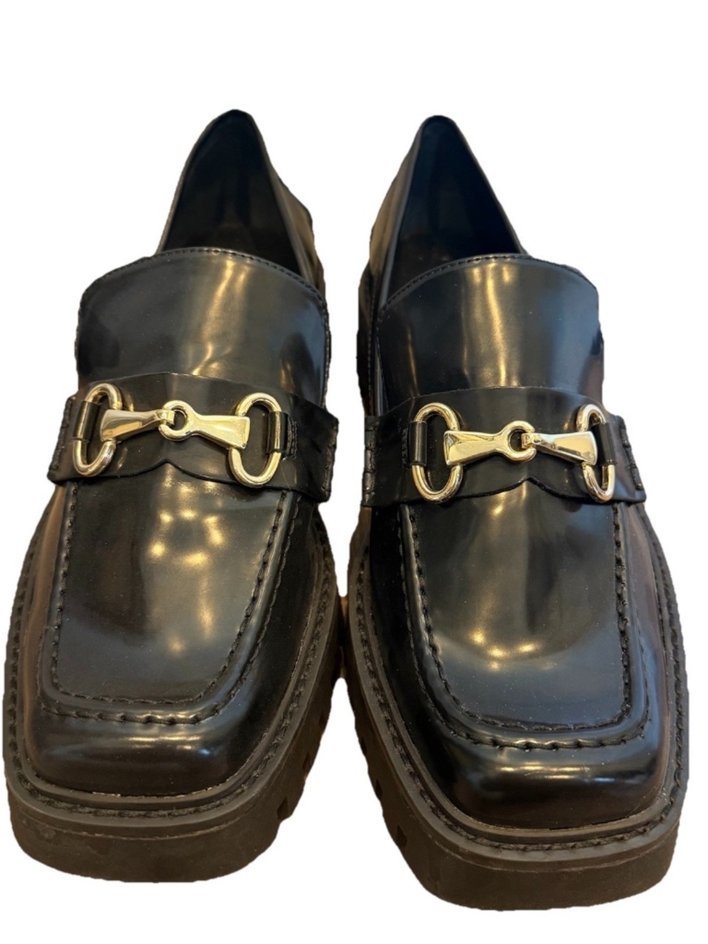 Open Edit Loafer Womens 9M Black Chunky Slip-On Lug Sole Bit Loafer